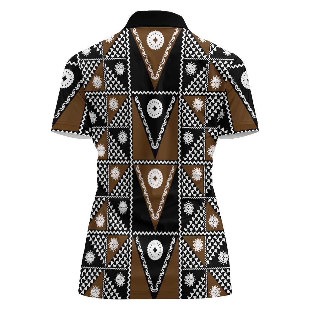 Fiji Brown Masi Pattern Women Polo Shirt Fijian Tapa