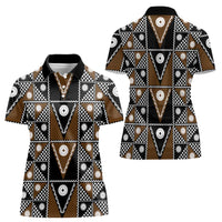Fiji Brown Masi Pattern Women Polo Shirt Fijian Tapa
