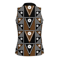 Fiji Brown Masi Pattern Women Sleeveless Polo Shirt Fijian Tapa