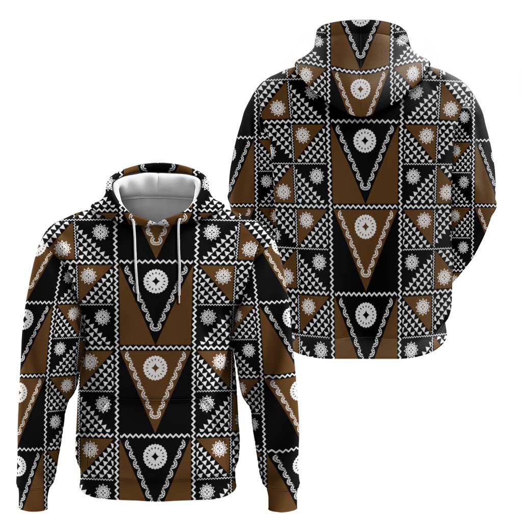 Fiji Brown Masi Pattern Zip Hoodie Fijian Tapa