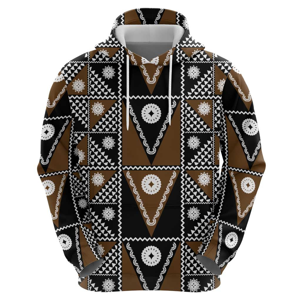 Fiji Brown Masi Pattern Zip Hoodie Fijian Tapa