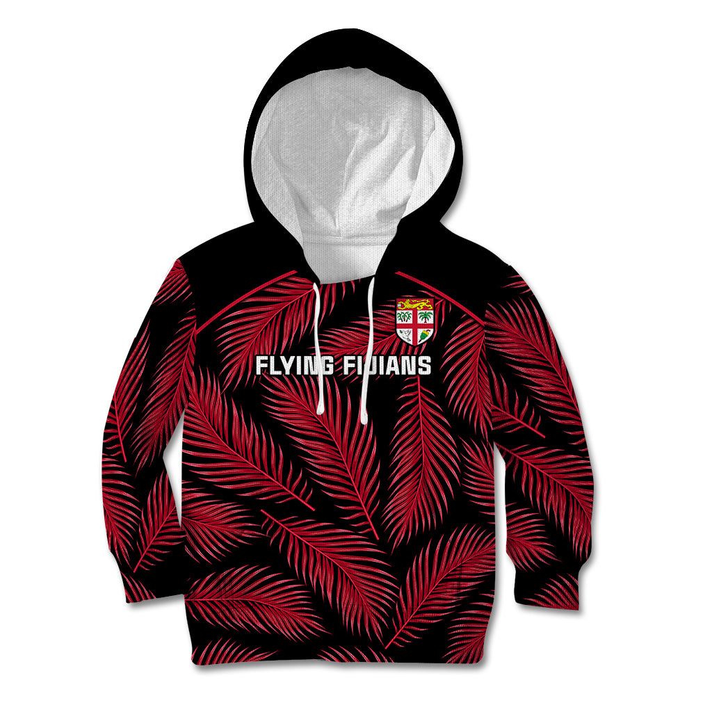 Custom Fiji Rugby Kid Hoodie Flying Fijians Red Palm Tree Version LT01 Black - Polynesian Pride