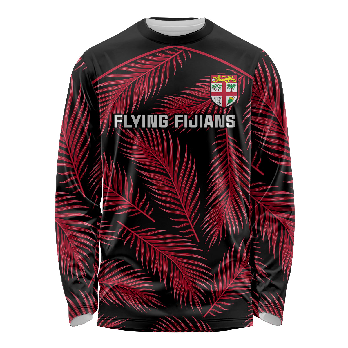 Custom Fiji Rugby Long Sleeve Shirt Flying Fijians Red Palm Tree Version LT01 - Polynesian Pride