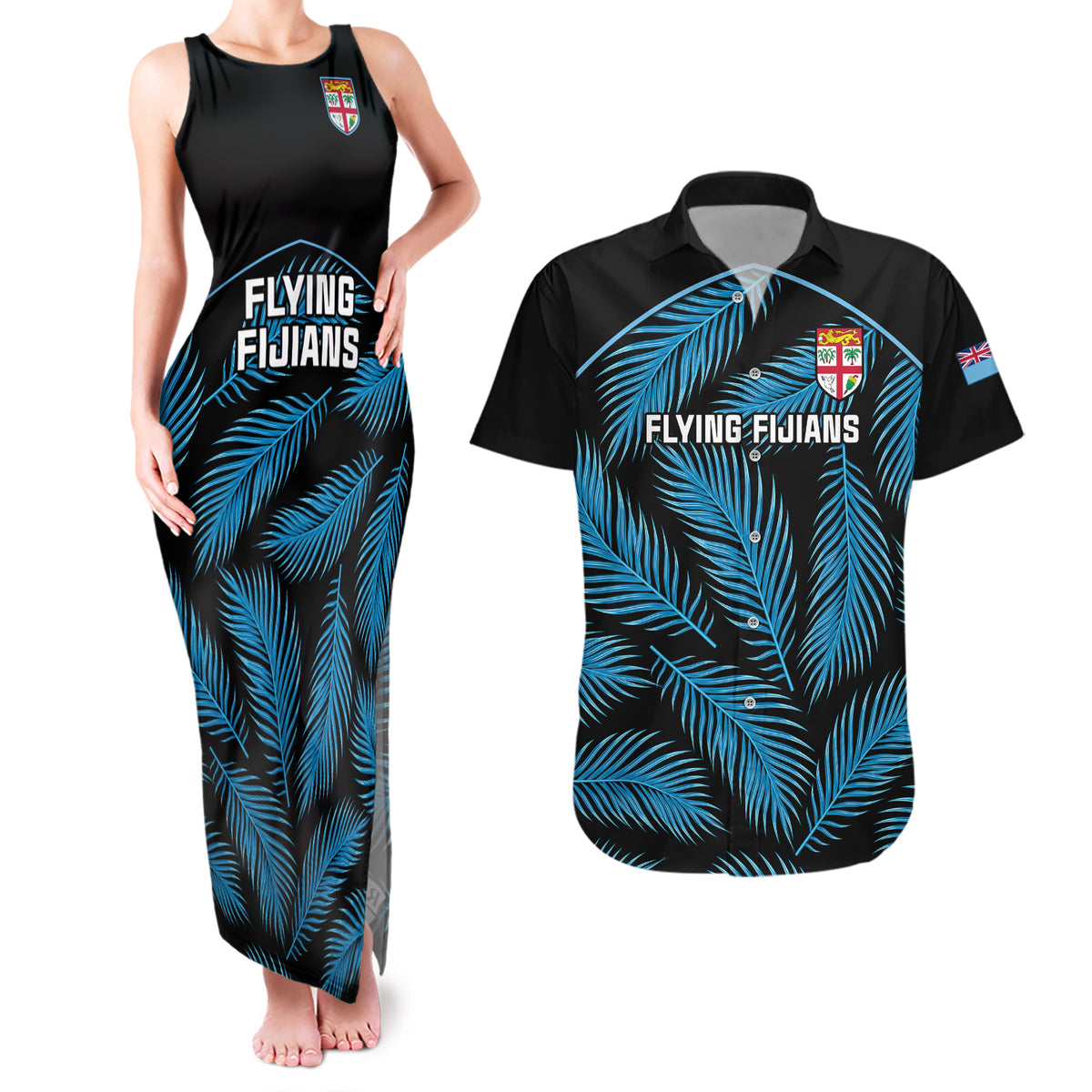 fiji-rugby-couples-matching-tank-maxi-dress-and-hawaiian-shirt-flying-fijians-blue-palm-tree-version
