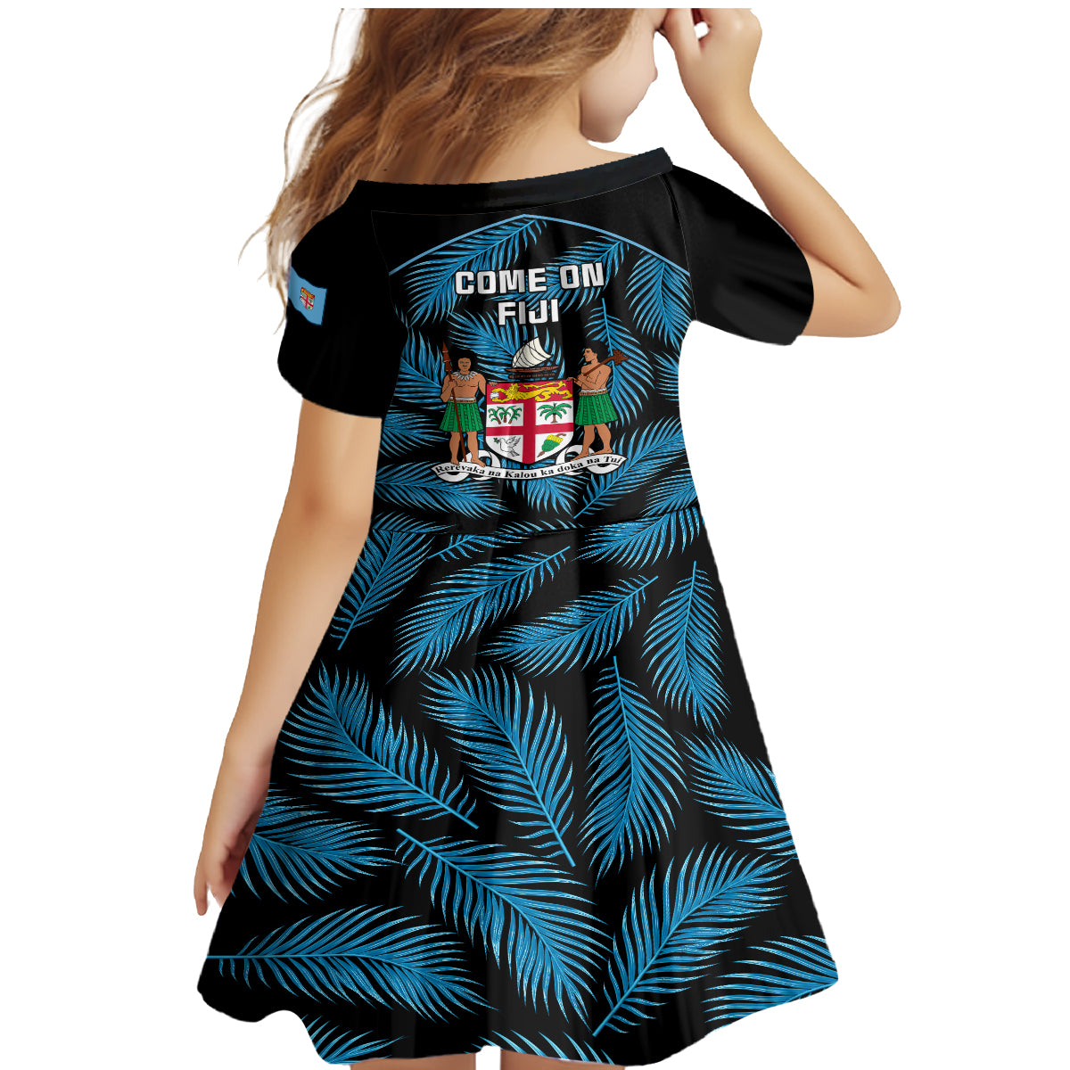 Fiji Rugby Family Matching Mermaid Dress and Hawaiian Shirt Flying Fijians Blue Palm Tree Version LT01 - Polynesian Pride