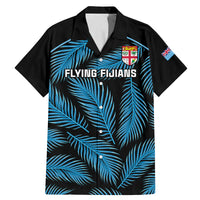 Fiji Rugby Family Matching Mermaid Dress and Hawaiian Shirt Flying Fijians Blue Palm Tree Version LT01 Dad's Shirt - Short Sleeve Black - Polynesian Pride