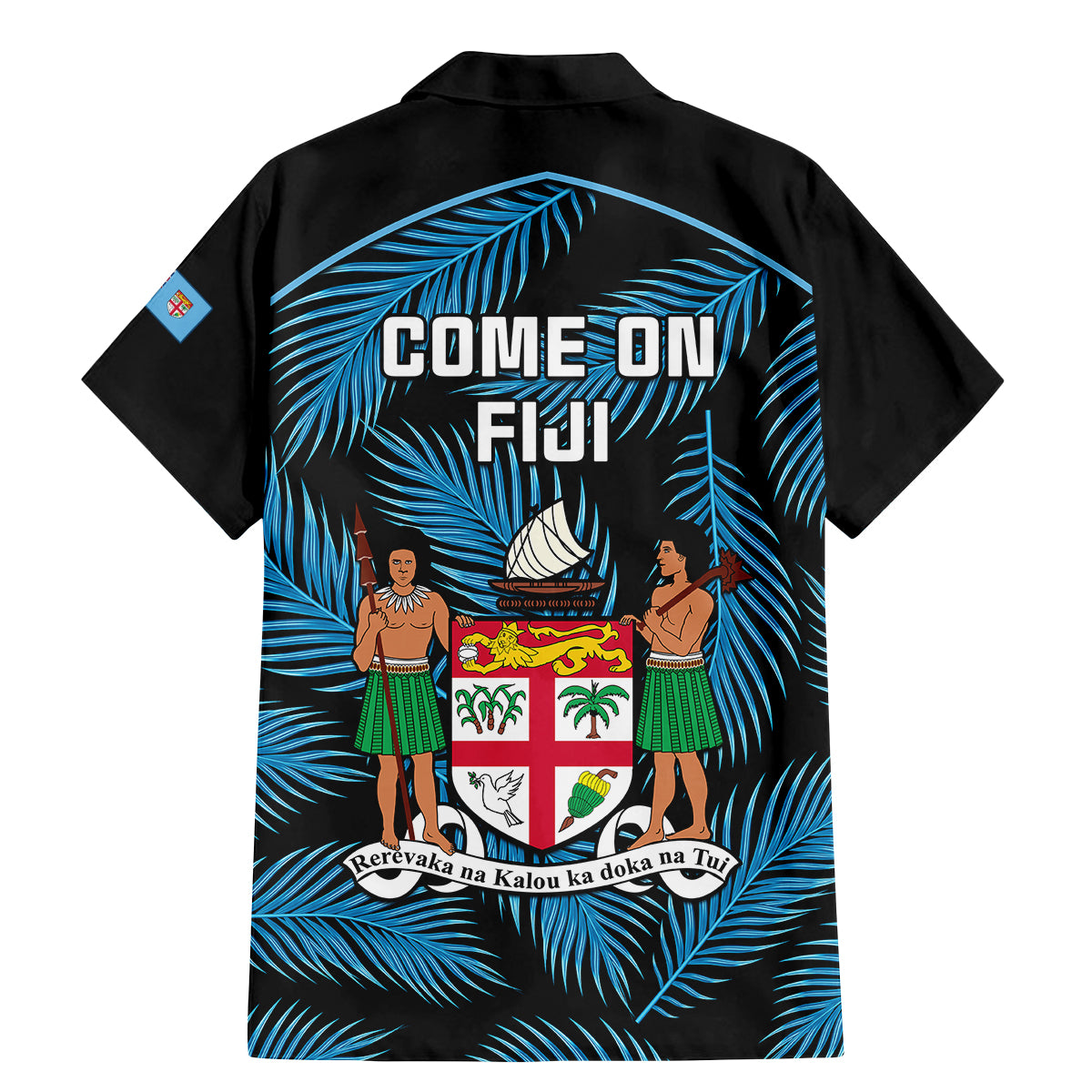 Fiji Rugby Family Matching Mermaid Dress and Hawaiian Shirt Flying Fijians Blue Palm Tree Version LT01 - Polynesian Pride