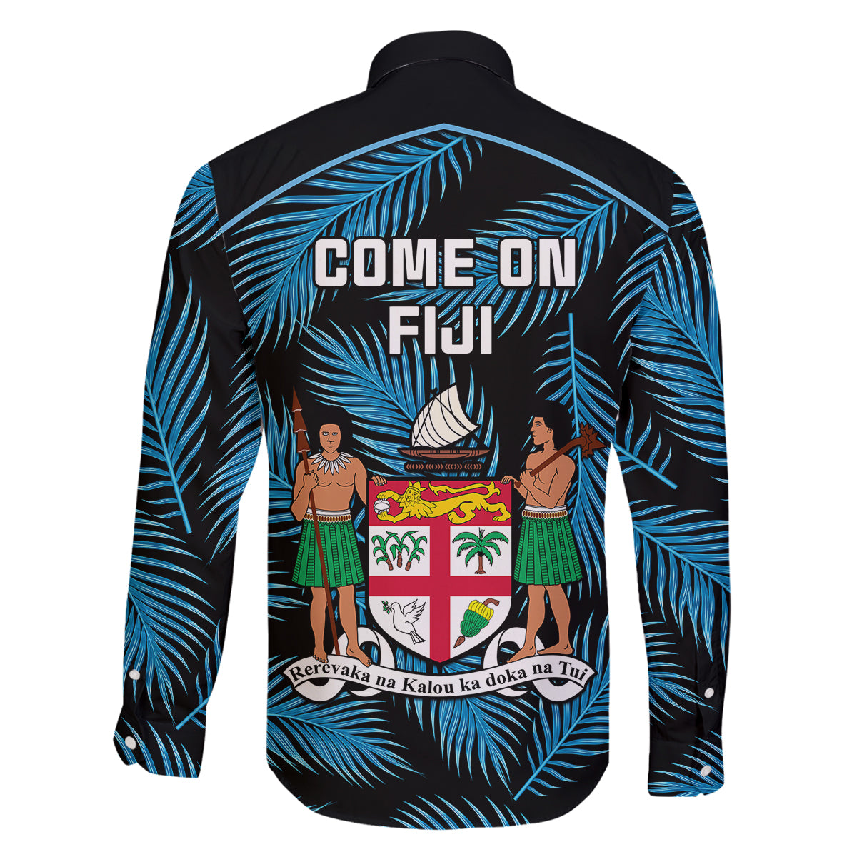 fiji-rugby-family-matching-off-shoulder-short-dress-and-hawaiian-shirt-flying-fijians-blue-palm-tree-version