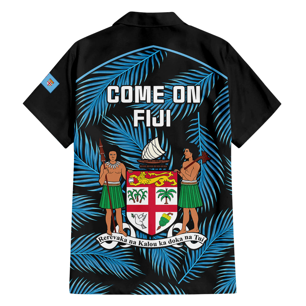 Fiji Rugby Family Matching Puletasi Dress and Hawaiian Shirt Flying Fijians Blue Palm Tree Version LT01 - Polynesian Pride