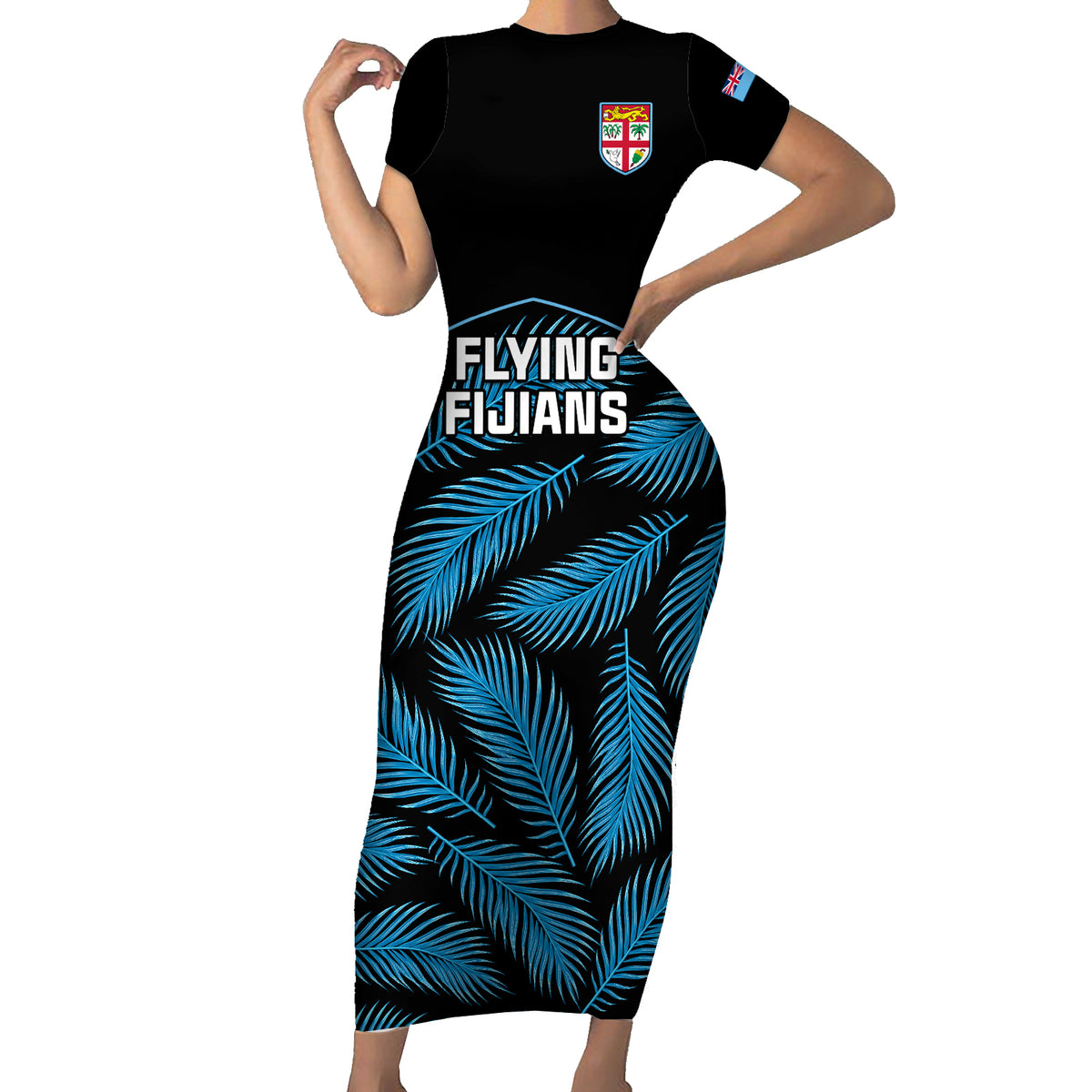 custom-fiji-rugby-family-matching-short-sleeve-bodycon-dress-and-hawaiian-shirt-flying-fijians-blue-palm-tree-version