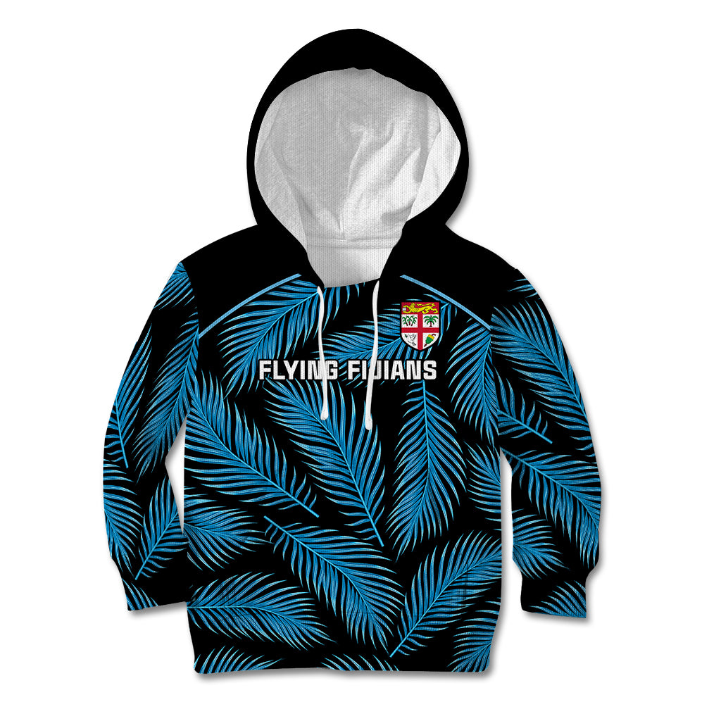 Custom Fiji Rugby Kid Hoodie Flying Fijians Blue Palm Tree Version LT01 Black - Polynesian Pride