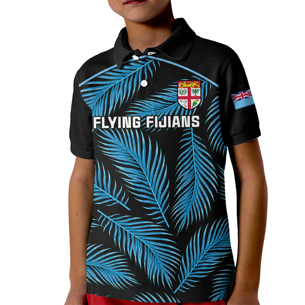 Custom Fiji Rugby Kid Polo Shirt Flying Fijians Blue Palm Tree Version LT01 Kid Black - Polynesian Pride