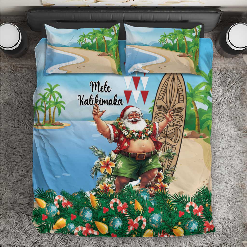 Hawaii Christmas Santa Claus Bedding Set Mele Kalikimaka Tropical Beach