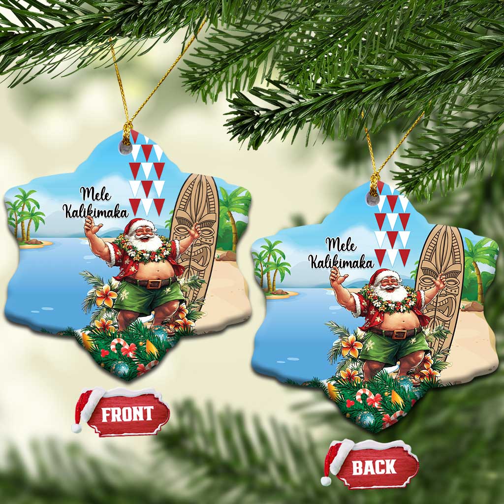 Hawaii Christmas Santa Claus Ceramic Ornament Mele Kalikimaka Tropical Beach