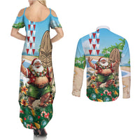 Hawaii Christmas Santa Claus Couples Matching Summer Maxi Dress and Long Sleeve Button Shirt Mele Kalikimaka Tropical Beach