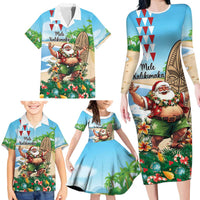 Hawaii Christmas Santa Claus Family Matching Long Sleeve Bodycon Dress and Hawaiian Shirt Mele Kalikimaka Tropical Beach LT01 - Polynesian Pride