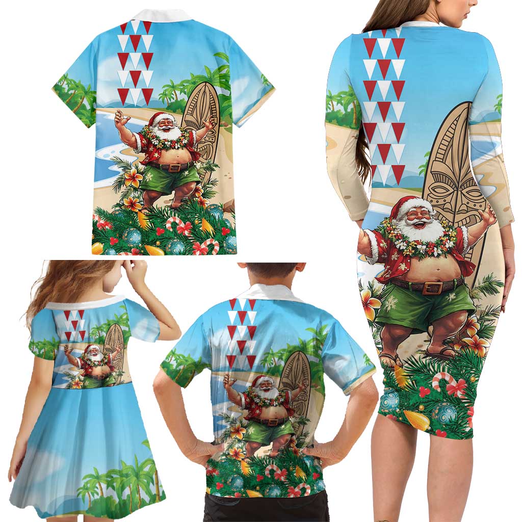 Hawaii Christmas Santa Claus Family Matching Long Sleeve Bodycon Dress and Hawaiian Shirt Mele Kalikimaka Tropical Beach LT01 - Polynesian Pride