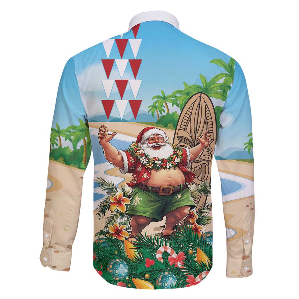 Hawaii Christmas Santa Claus Family Matching Long Sleeve Bodycon Dress and Hawaiian Shirt Mele Kalikimaka Tropical Beach LT01 - Polynesian Pride