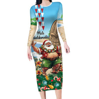 Hawaii Christmas Santa Claus Family Matching Long Sleeve Bodycon Dress and Hawaiian Shirt Mele Kalikimaka Tropical Beach LT01 Mom's Dress Art - Polynesian Pride