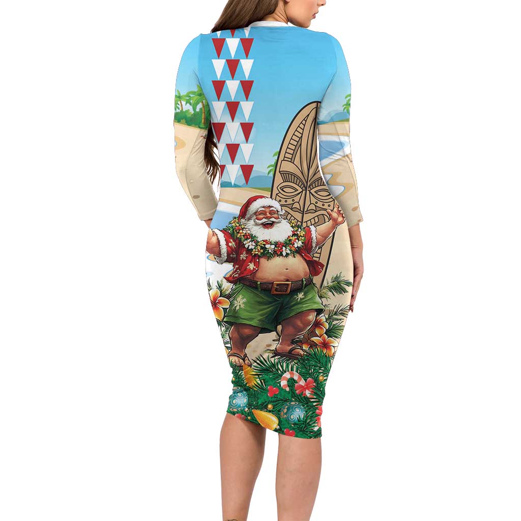 Hawaii Christmas Santa Claus Family Matching Long Sleeve Bodycon Dress and Hawaiian Shirt Mele Kalikimaka Tropical Beach LT01 - Polynesian Pride