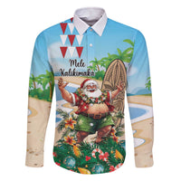 Hawaii Christmas Santa Claus Family Matching Off The Shoulder Long Sleeve Dress and Hawaiian Shirt Mele Kalikimaka Tropical Beach LT01 Dad's Shirt - Long Sleeve Art - Polynesian Pride