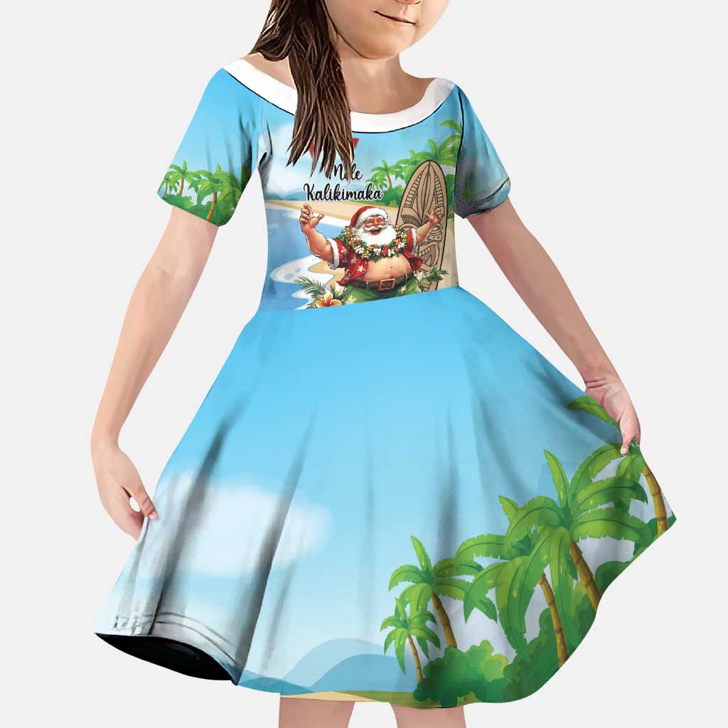 Hawaii Christmas Santa Claus Family Matching Puletasi and Hawaiian Shirt Mele Kalikimaka Tropical Beach LT01 Daughter's Dress Art - Polynesian Pride