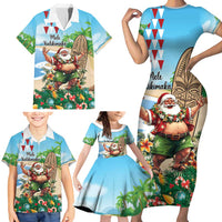 Hawaii Christmas Santa Claus Family Matching Short Sleeve Bodycon Dress and Hawaiian Shirt Mele Kalikimaka Tropical Beach LT01 - Polynesian Pride