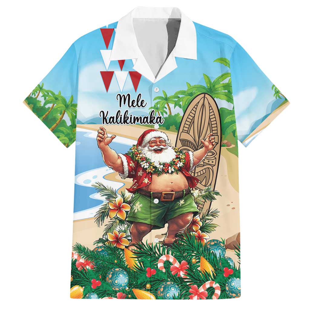Hawaii Christmas Santa Claus Family Matching Short Sleeve Bodycon Dress and Hawaiian Shirt Mele Kalikimaka Tropical Beach LT01 Dad's Shirt - Short Sleeve Art - Polynesian Pride