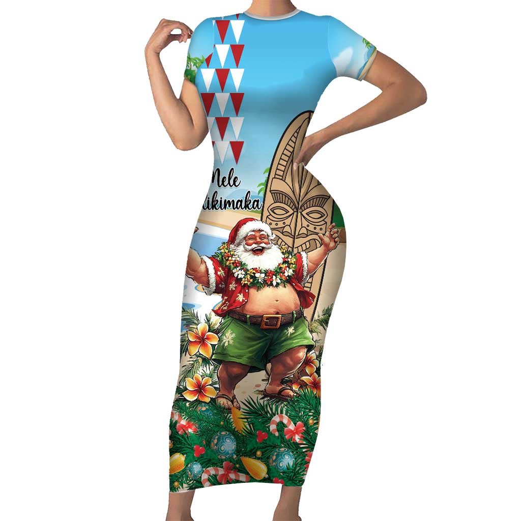 Hawaii Christmas Santa Claus Family Matching Short Sleeve Bodycon Dress and Hawaiian Shirt Mele Kalikimaka Tropical Beach LT01 Mom's Dress Art - Polynesian Pride