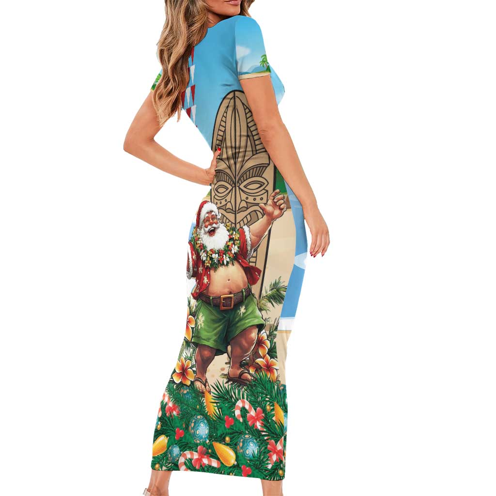 Hawaii Christmas Santa Claus Family Matching Short Sleeve Bodycon Dress and Hawaiian Shirt Mele Kalikimaka Tropical Beach LT01 - Polynesian Pride