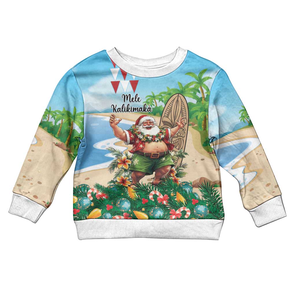 Hawaii Christmas Santa Claus Kid Ugly Christmas Sweater Mele Kalikimaka Tropical Beach