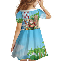 Hawaii Christmas Santa Claus Kid Short Sleeve Dress Mele Kalikimaka Tropical Beach