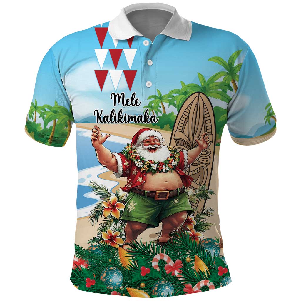 Hawaii Christmas Santa Claus Polo Shirt Mele Kalikimaka Tropical Beach