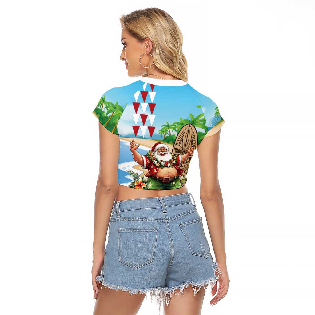 Hawaii Christmas Santa Claus Raglan Cropped T Shirt Mele Kalikimaka Tropical Beach
