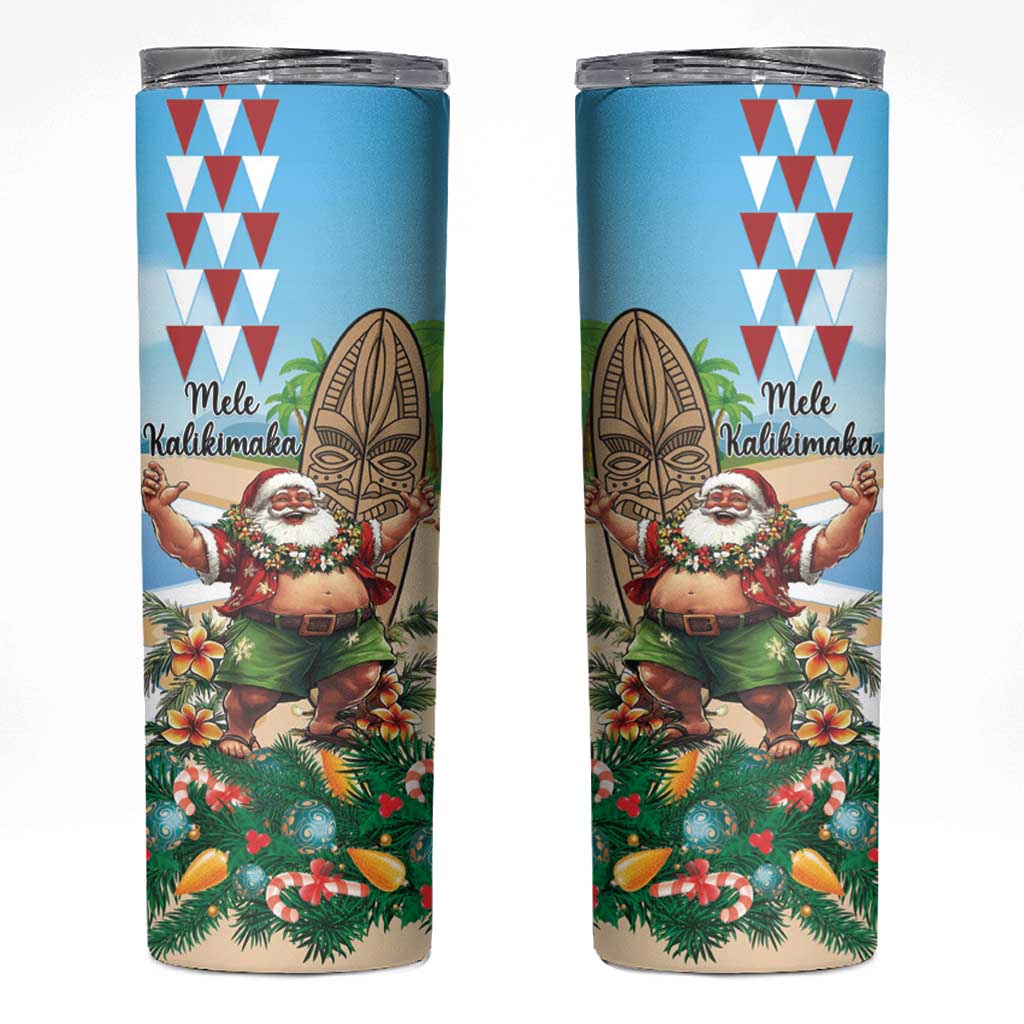 Hawaii Christmas Santa Claus Skinny Tumbler Mele Kalikimaka Tropical Beach