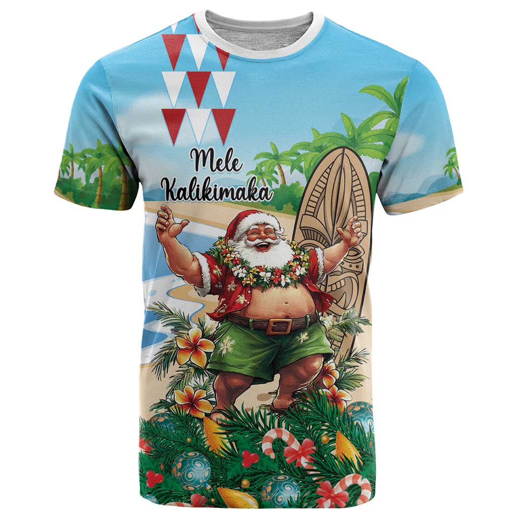 Hawaii Christmas Santa Claus T Shirt Mele Kalikimaka Tropical Beach