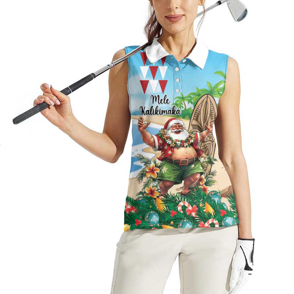 Hawaii Christmas Santa Claus Women Sleeveless Polo Shirt Mele Kalikimaka Tropical Beach LT01 - Polynesian Pride