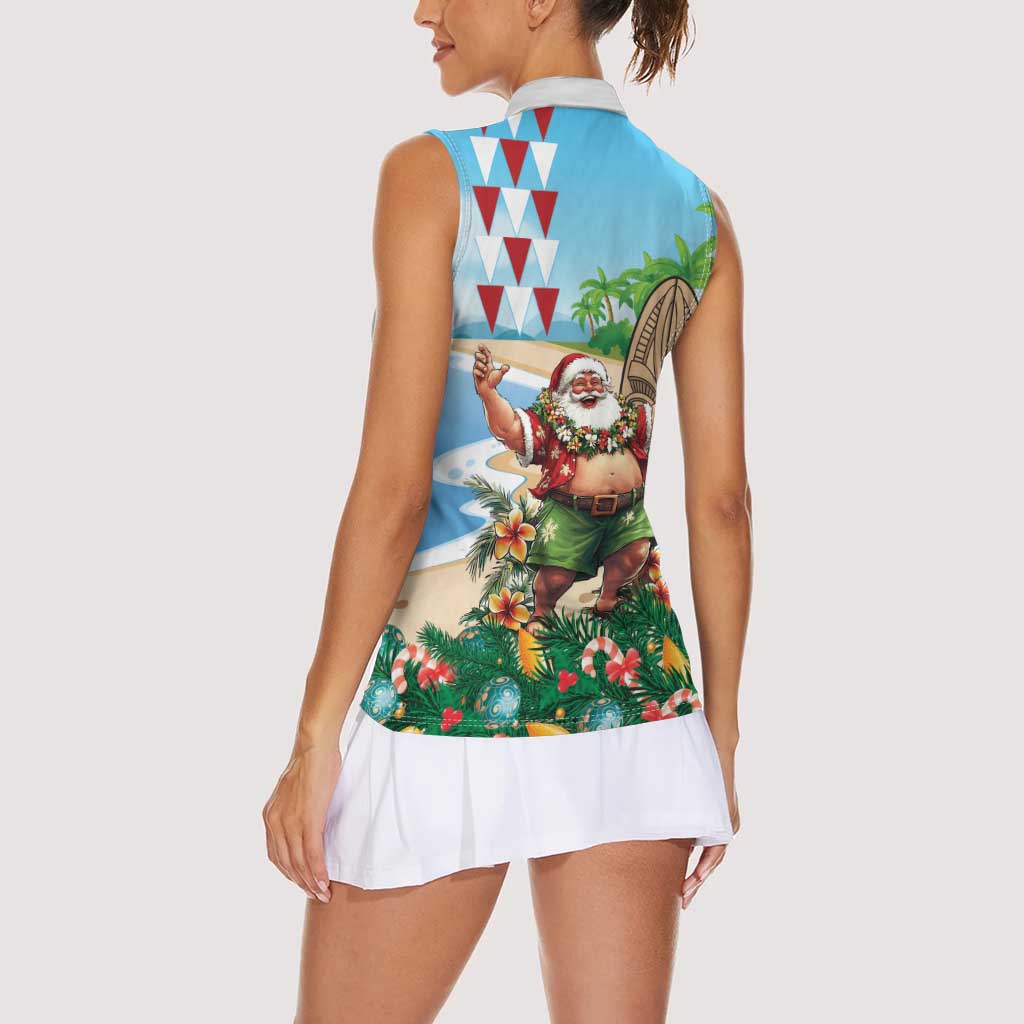 Hawaii Christmas Santa Claus Women Sleeveless Polo Shirt Mele Kalikimaka Tropical Beach LT01 - Polynesian Pride