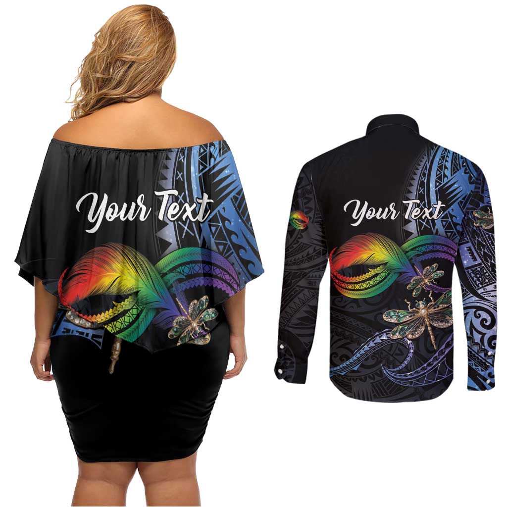 Personalised Polynesian Memorial Couples Matching Off Shoulder Short Dress and Long Sleeve Button Shirt As Long As I Breathe You'll Be Remembered LT01 - Polynesian Pride
