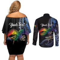 Personalised Polynesian Memorial Couples Matching Off Shoulder Short Dress and Long Sleeve Button Shirt As Long As I Breathe You'll Be Remembered LT01 - Polynesian Pride