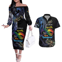 Personalised Polynesian Memorial Couples Matching Off The Shoulder Long Sleeve Dress and Hawaiian Shirt As Long As I Breathe You'll Be Remembered LT01 Colorful - Polynesian Pride