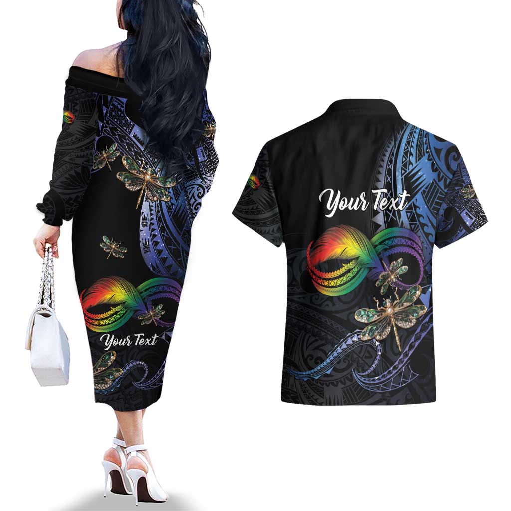 Personalised Polynesian Memorial Couples Matching Off The Shoulder Long Sleeve Dress and Hawaiian Shirt As Long As I Breathe You'll Be Remembered LT01 - Polynesian Pride