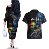 Personalised Polynesian Memorial Couples Matching Off The Shoulder Long Sleeve Dress and Hawaiian Shirt As Long As I Breathe You'll Be Remembered LT01 - Polynesian Pride