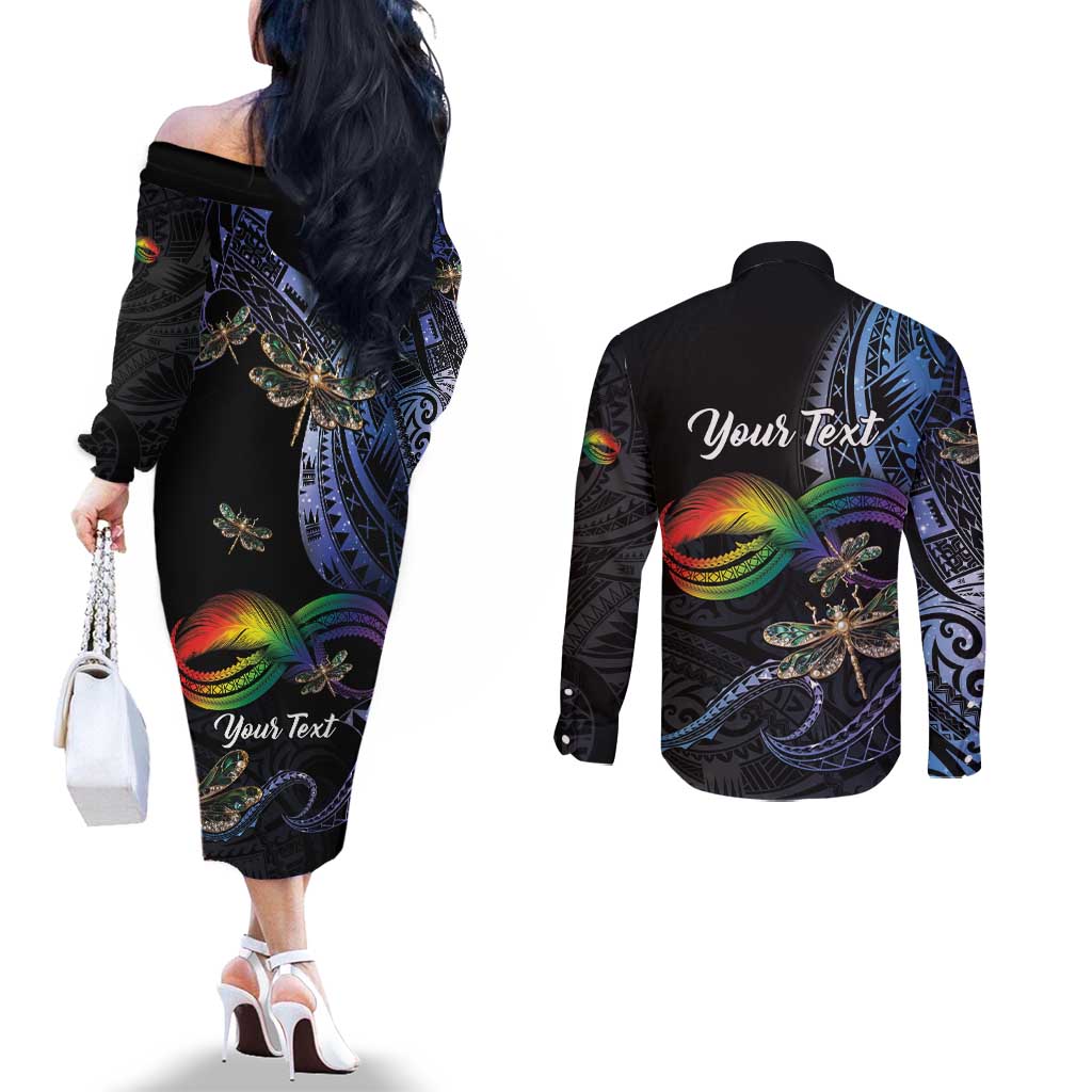 Personalised Polynesian Memorial Couples Matching Off The Shoulder Long Sleeve Dress and Long Sleeve Button Shirt As Long As I Breathe You'll Be Remembered