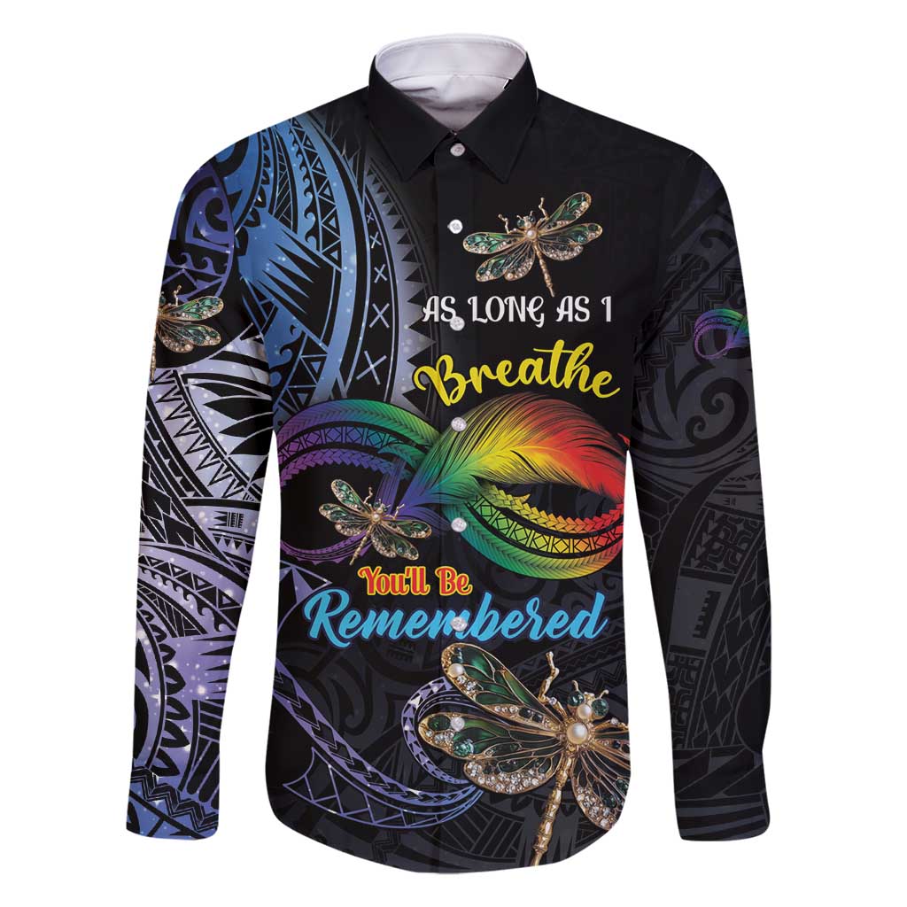 Personalised Polynesian Memorial Family Matching Long Sleeve Bodycon Dress and Hawaiian Shirt As Long As I Breathe You'll Be Remembered LT01 Dad's Shirt - Long Sleeve Colorful - Polynesian Pride