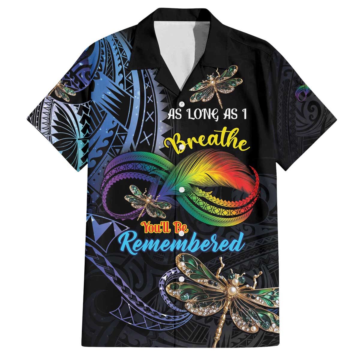 Personalised Polynesian Memorial Family Matching Off The Shoulder Long Sleeve Dress and Hawaiian Shirt As Long As I Breathe You'll Be Remembered LT01 Dad's Shirt - Short Sleeve Colorful - Polynesian Pride