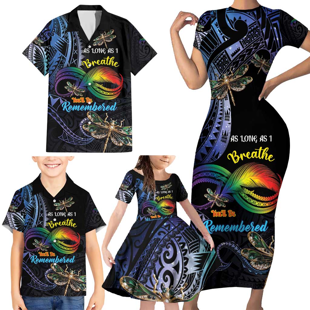 Personalised Polynesian Memorial Family Matching Short Sleeve Bodycon Dress and Hawaiian Shirt As Long As I Breathe You'll Be Remembered LT01 - Polynesian Pride