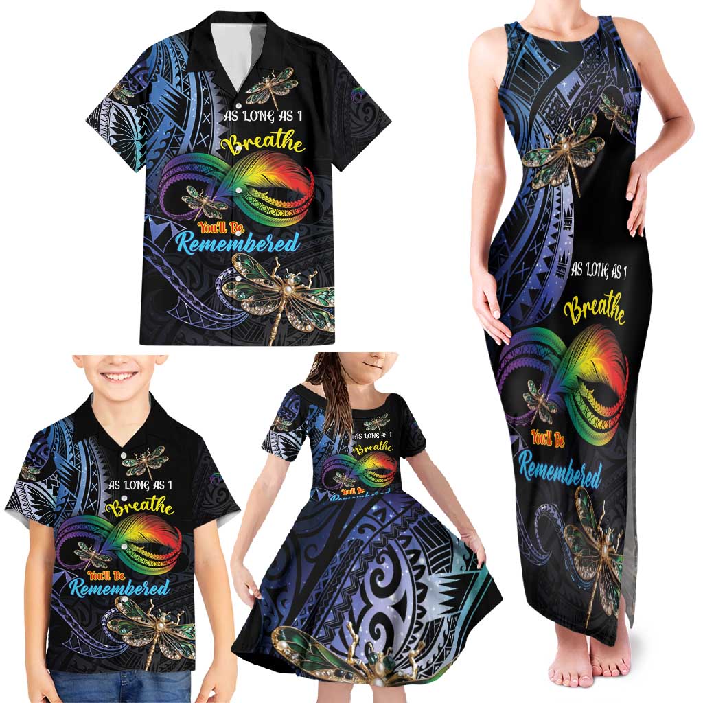 Personalised Polynesian Memorial Family Matching Tank Maxi Dress and Hawaiian Shirt As Long As I Breathe You'll Be Remembered