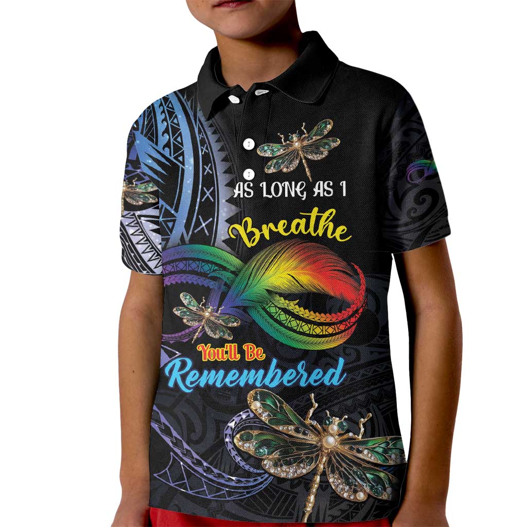 Personalised Polynesian Memorial Kid Polo Shirt As Long As I Breathe You'll Be Remembered