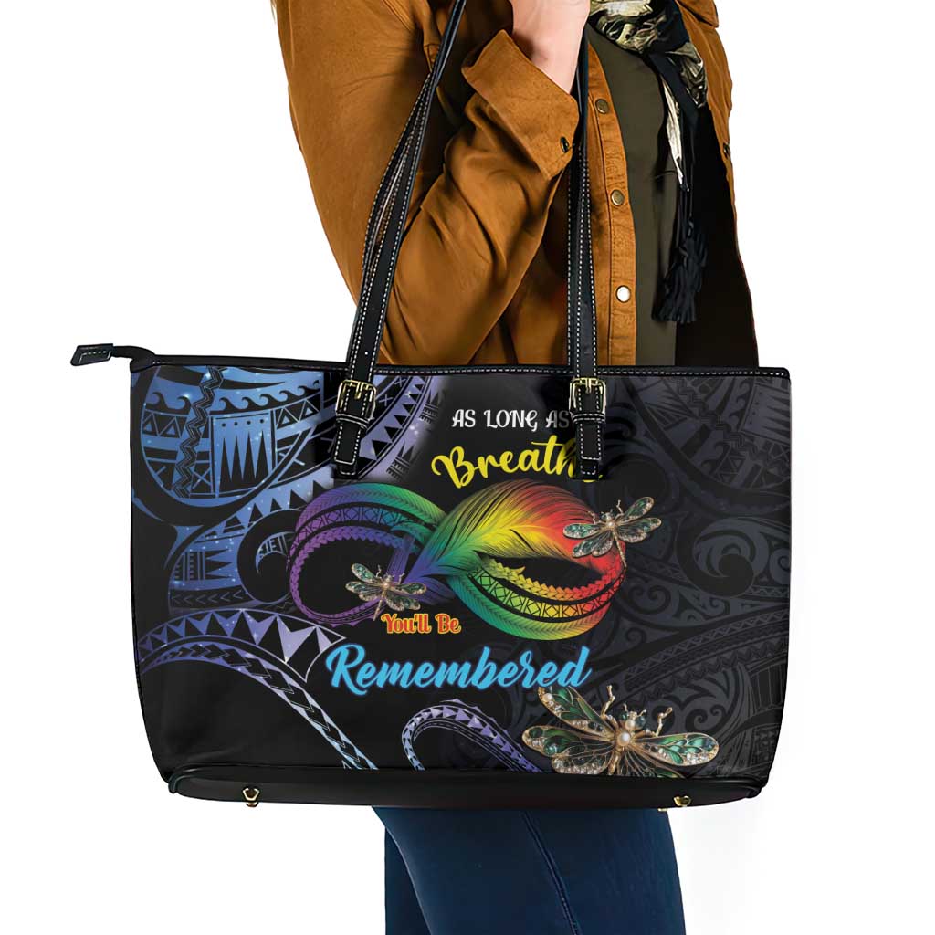 Polynesian Memorial Leather Tote Bag As Long As I Breathe You'll Be Remembered
